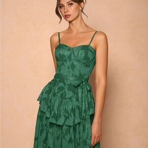 Azazie Green Midi Dress with Ruffle Detail